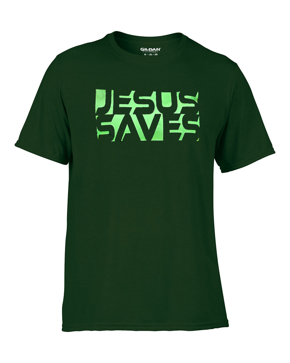 Jesus Saves positive/negative space design Christian shirt - Forest Green